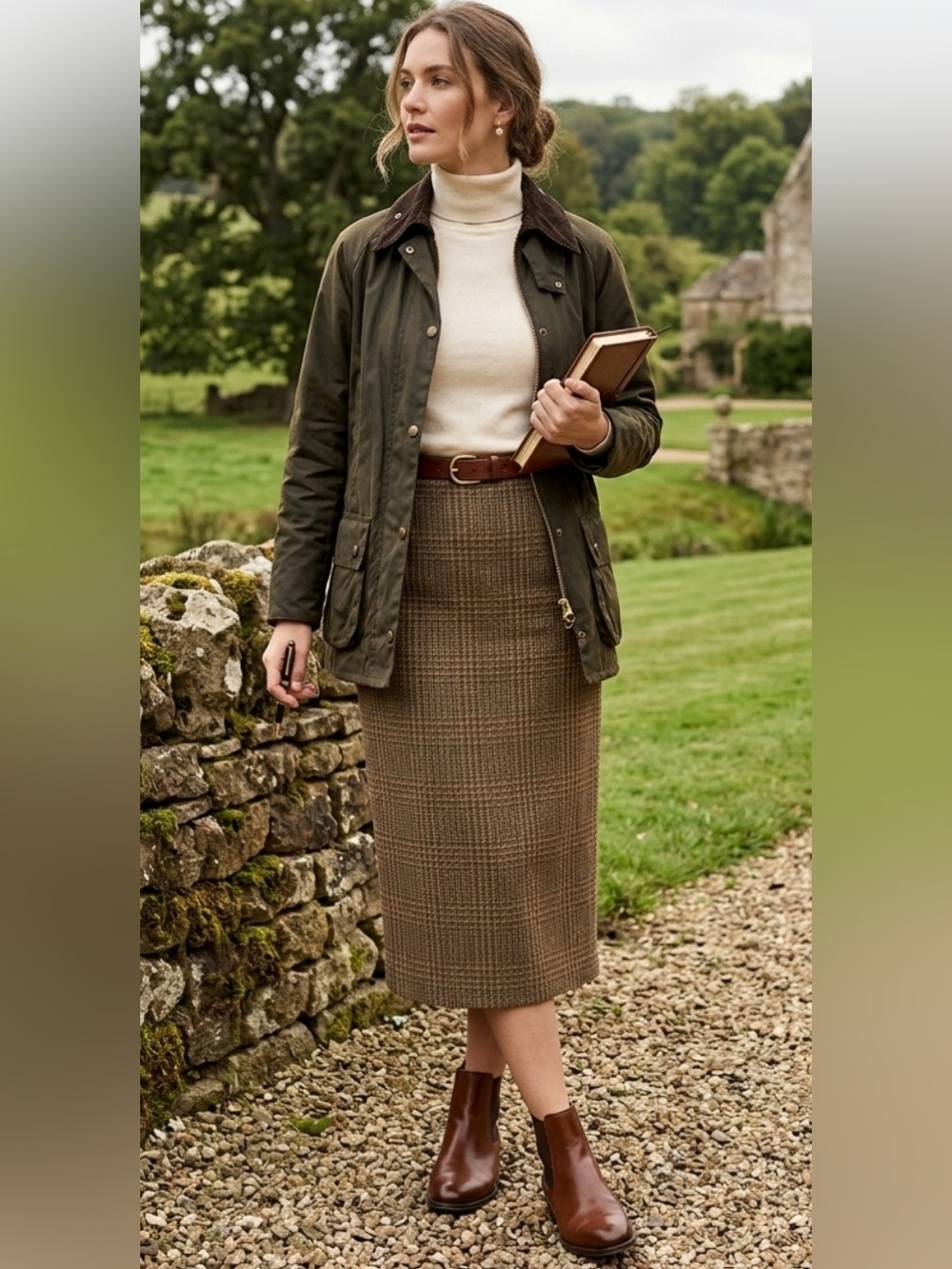 Evan PICONE Wool Blend Straight Midi Skirt Plaid Sz 8 English Country Side